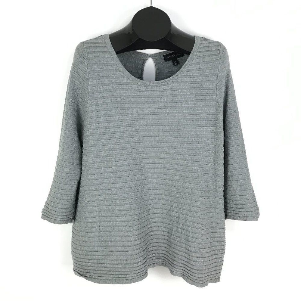 Lane Bryant Ribbed Knit Keyhole Sweater Women's Plus Size 14/16 Gray 3/4-Sleeve